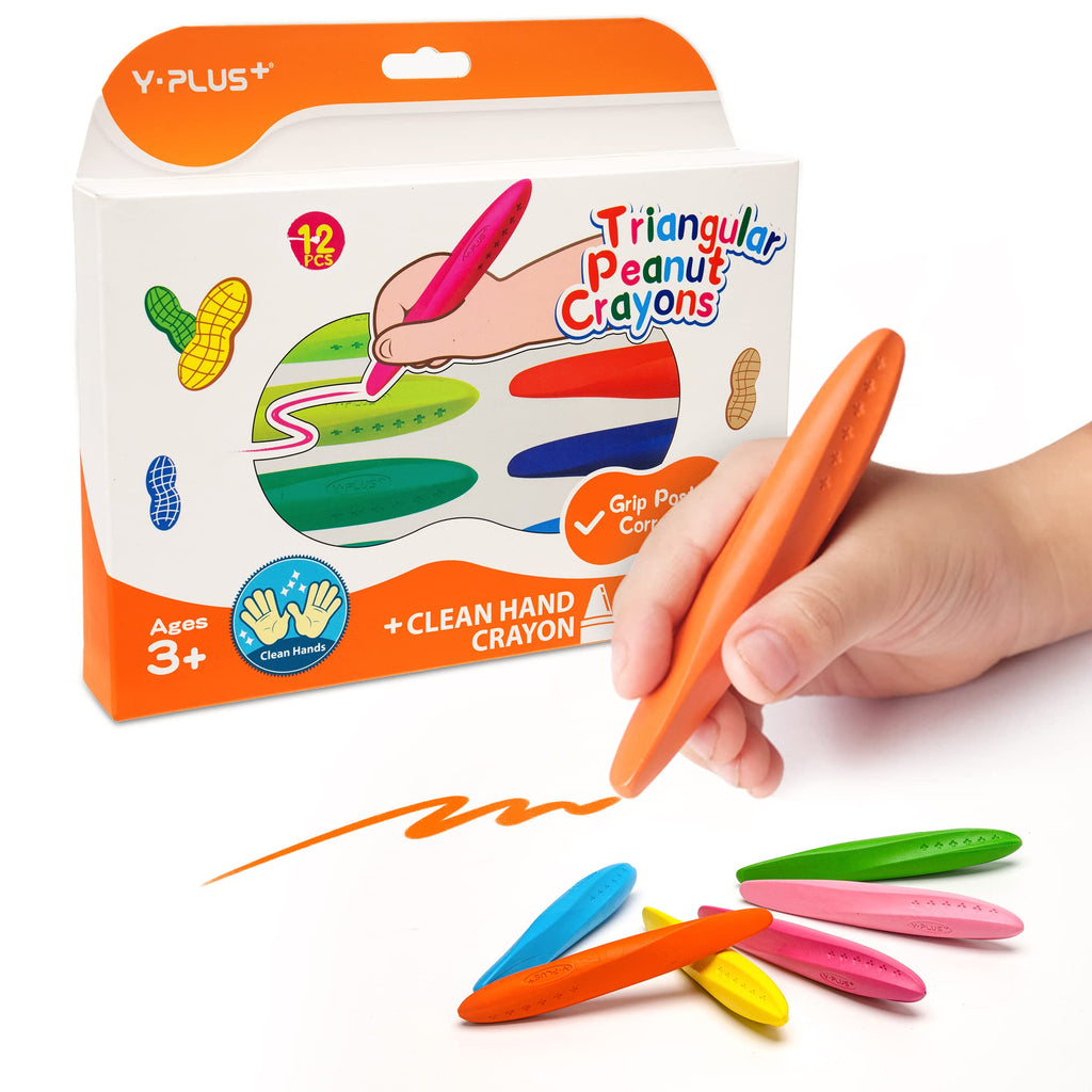YPLUS Triangle Crayons 12 Colors - Washable Toddler Crayons, Non-Toxic, Easy Grip