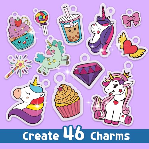 Yrinfay 89-Piece Unicorn Shrink Plastic Art Kit – Pre-Cut Charms, Markers, and Keychain Accessories for Kids