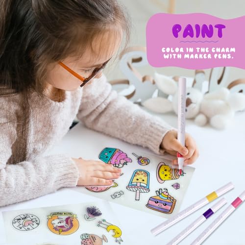 Yrinfay 89-Piece Unicorn Shrink Plastic Art Kit – Pre-Cut Charms, Markers, and Keychain Accessories for Kids