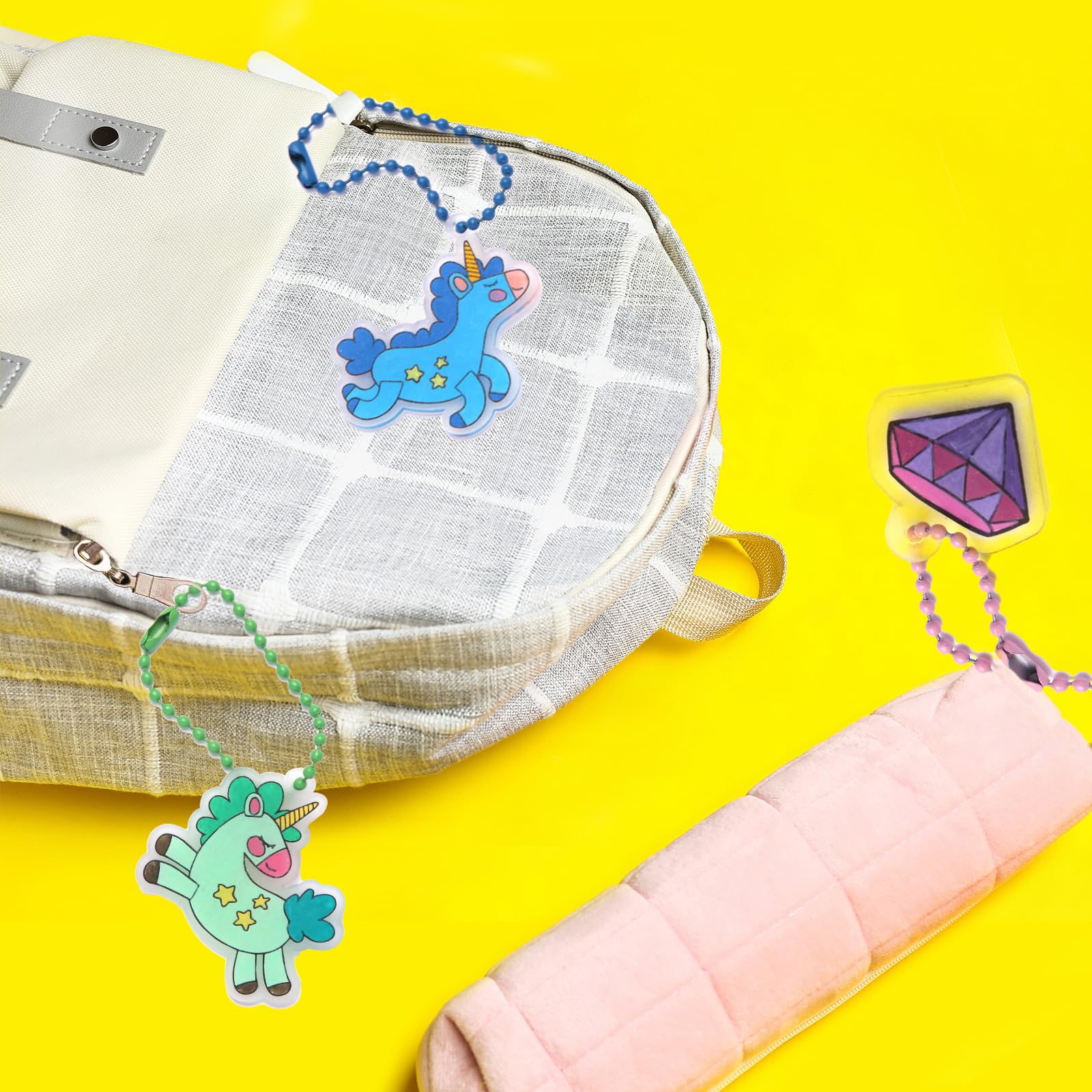 Yrinfay 89-Piece Unicorn Shrink Plastic Art Kit – Pre-Cut Charms, Markers, and Keychain Accessories for Kids
