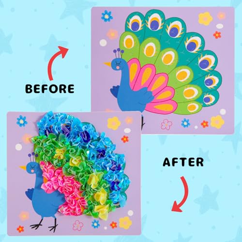 Yrinfay Poke Art Craft Kit - DIY 8 Animals (Lion, Owl, Peafowl, Ladybug) Mess-Free Sewing Art Toy for Kids Ages 6-12