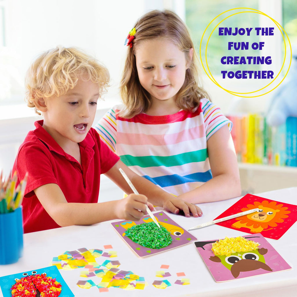 Yrinfay Poke Art Craft Kit - DIY 8 Animals (Lion, Owl, Peafowl, Ladybug) Mess-Free Sewing Art Toy for Kids Ages 6-12