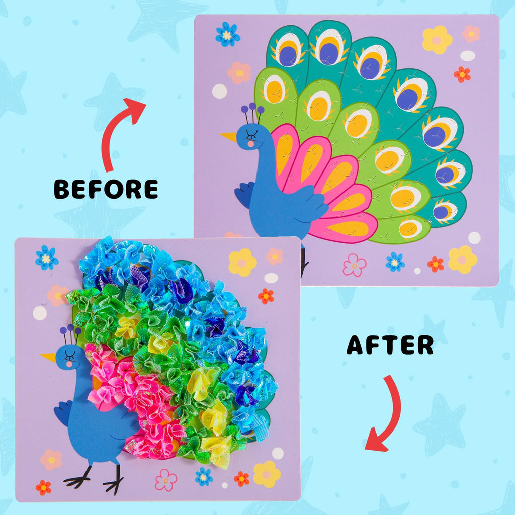 Yrinfay Poke Art Craft Kit - DIY 8 Animals (Lion, Owl, Peafowl, Ladybug) Mess-Free Sewing Art Toy for Kids Ages 6-12