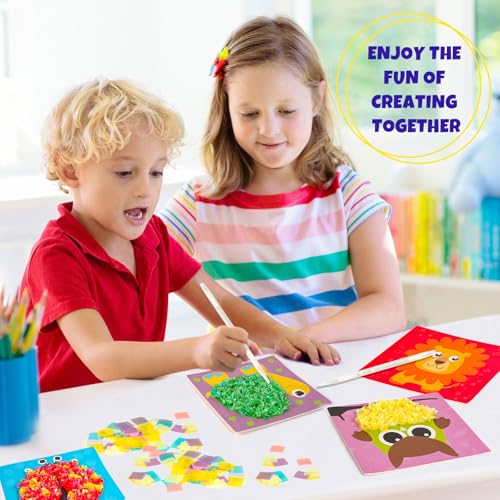 Yrinfay Poke Art Craft Kit - DIY 8 Animals (Lion, Owl, Peafowl, Ladybug) Mess-Free Sewing Art Toy for Kids Ages 6-12