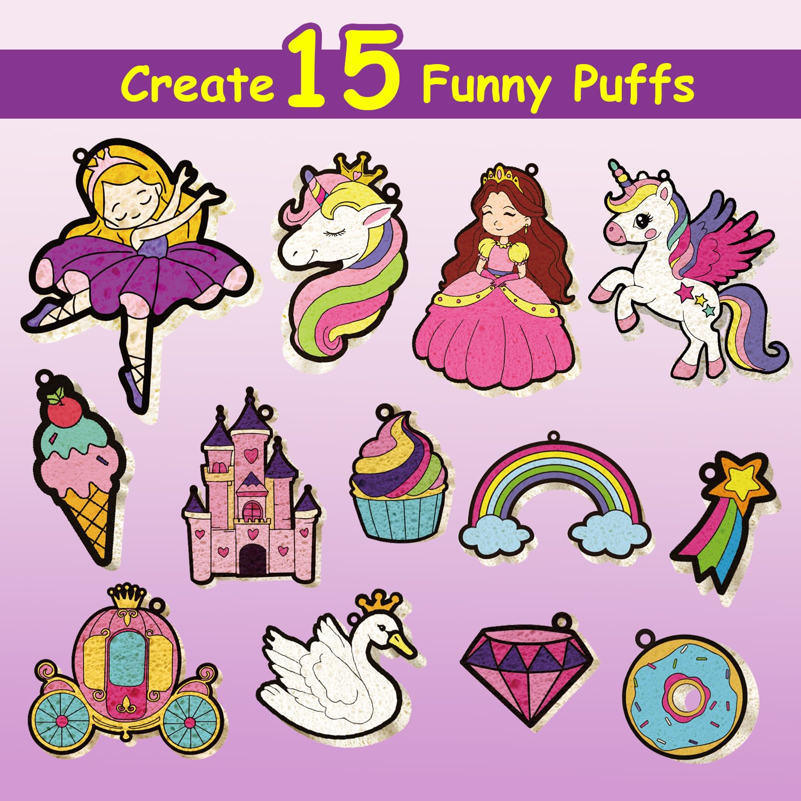 Yrinfay Puffy Paint Kit – Magic 3D Foam Art for Kids, Princess & Unicorn – 15 Pieces