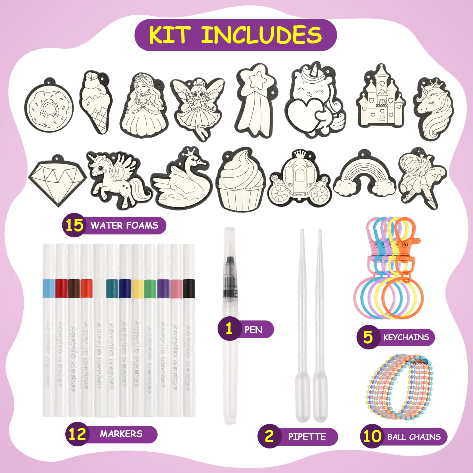 Yrinfay Puffy Paint Kit – Magic 3D Foam Art for Kids, Princess & Unicorn – 15 Pieces