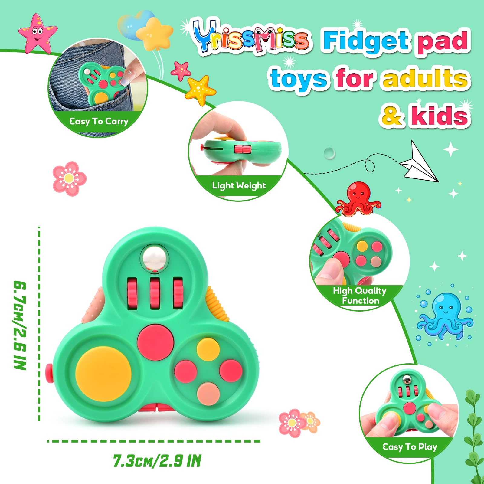 Yrissmiss 3-Pack Quiet Fidget Pads for Adults - Stress Relief Sensory Toys with Clickers, Switches, Sliders & Silent Spinner