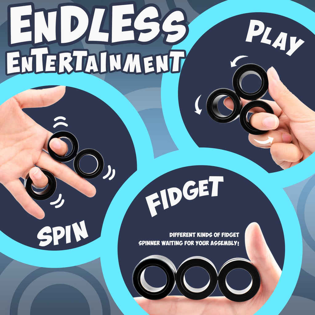 Yrissmiss 5-Piece Fidget Toy Set for ADHD and Anxiety Relief - Spinner, Gyro, Magnetic Rings, Controller, Pad (Black)