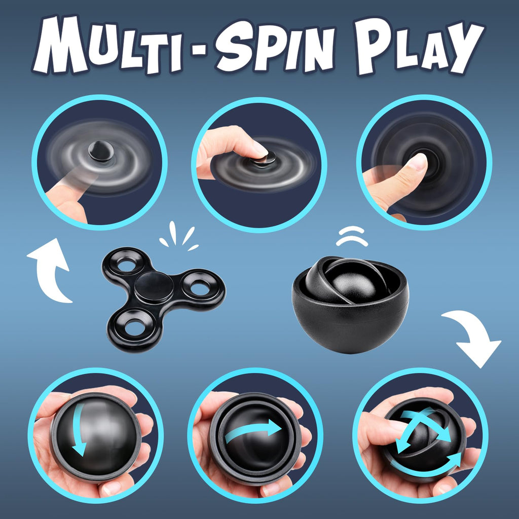 Yrissmiss 5-Piece Fidget Toy Set for ADHD and Anxiety Relief - Spinner, Gyro, Magnetic Rings, Controller, Pad (Black)