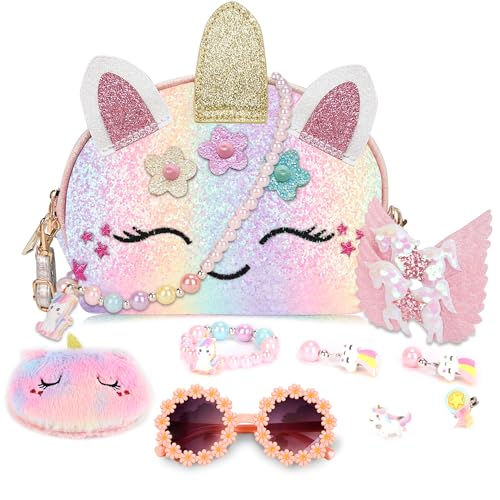 YRUBOHA Unicorn Crossbody Purse for Little Girls – Pretend Play Handbag, Lightweight 3.53 oz, Ages 3+