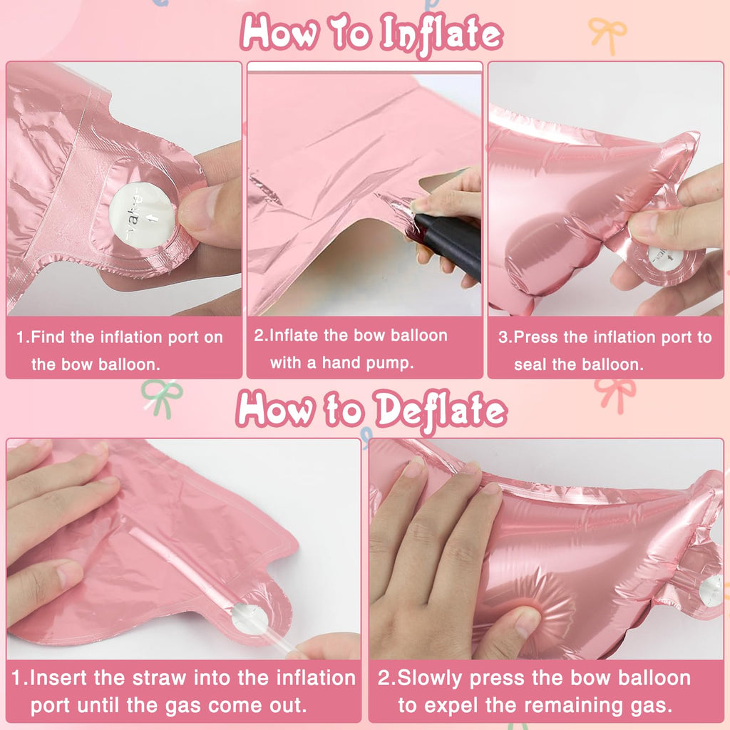 YTHETM Pink Bow Birthday Decorations Kit – 36-Inch Giant Bow Balloons, Happy Birthday Banner, and 36+ Party Balloons