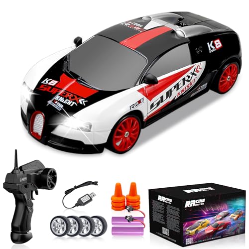 YUAN PLAN 1:24 RC Drift Car 4WD 15KM/H with Lights and Extra Tires - Black