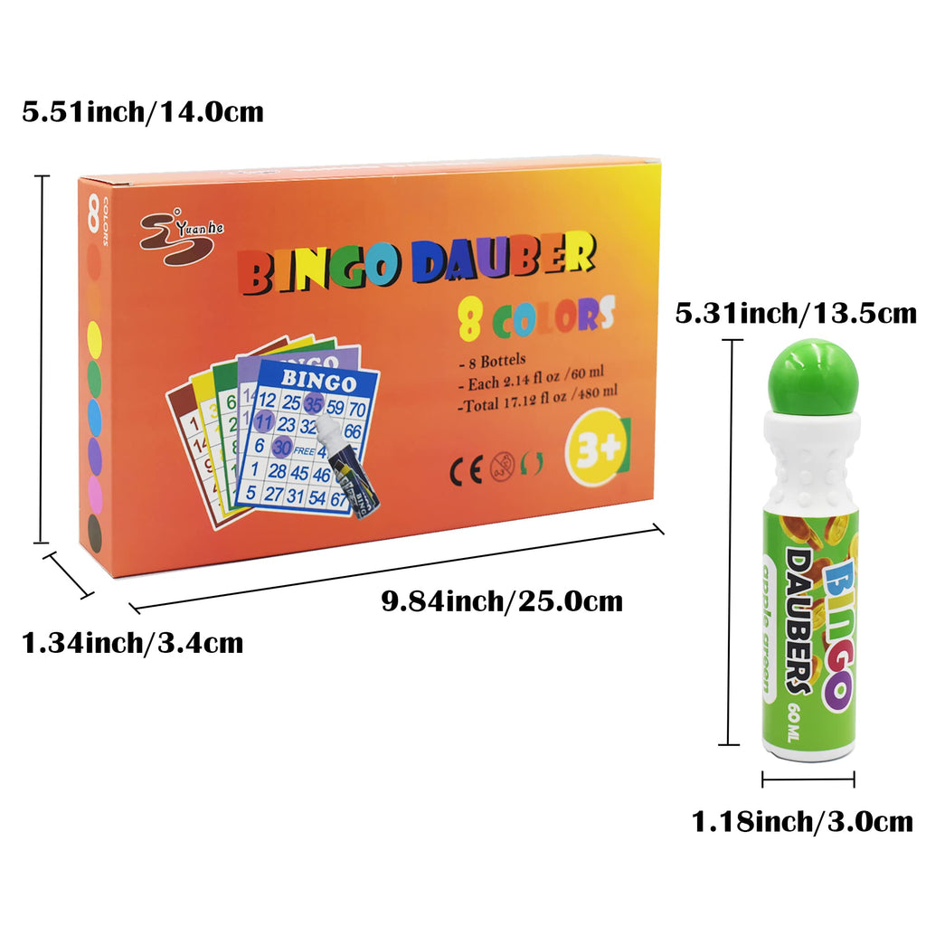 Yuanhe Bingo Daubers Dot Markers - 8 Pack Mixed Colors, Quick-Drying Non-Toxic Ink for Kids