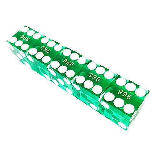 Yuanhe Precision Casino Dice – Set of 5 Green Grade AAA 19mm Serialized Acrylic Dice with Razor Edges