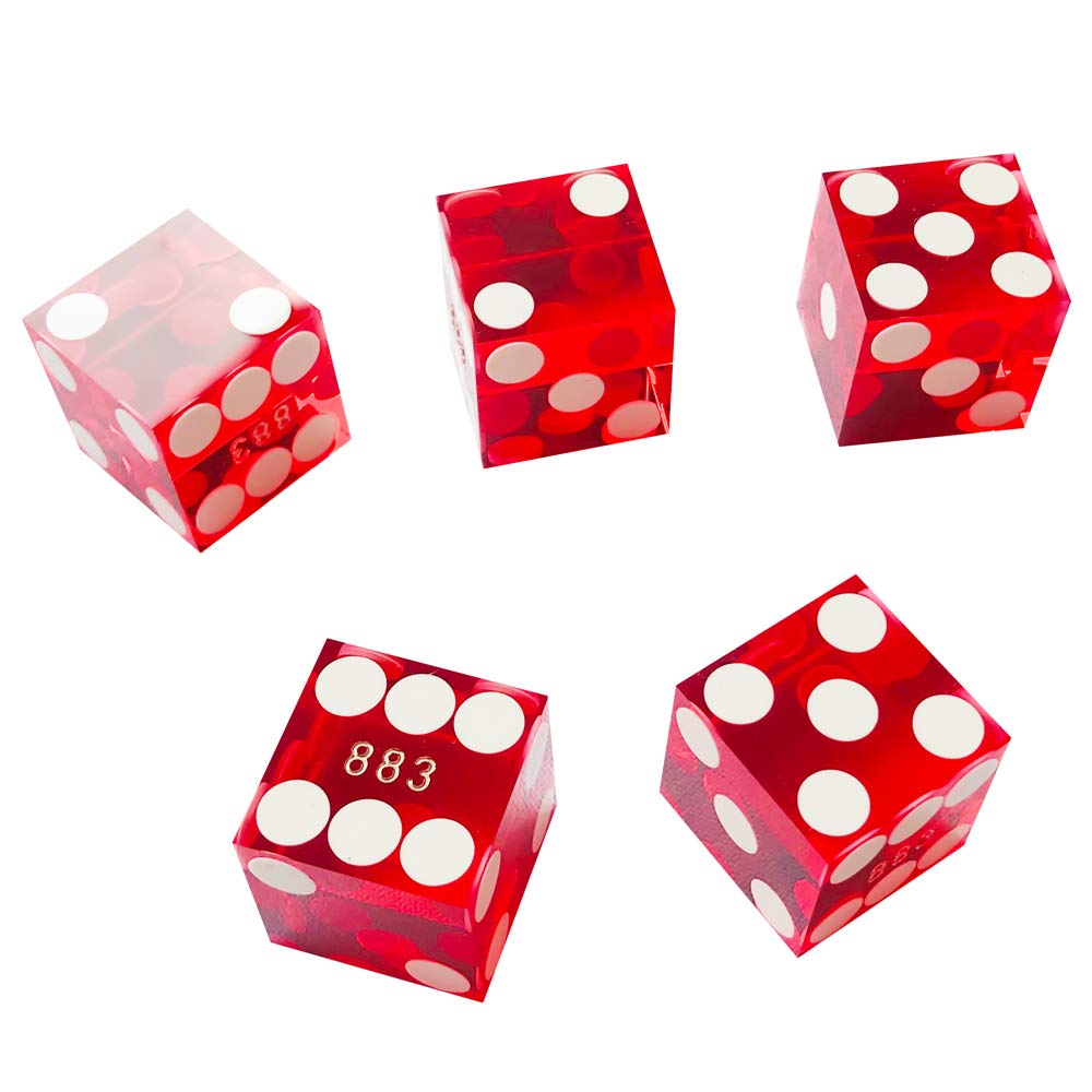 Yuanhe Set of 5 Grade AAA Precision 19mm Casino Dice - Red with Razor Edges, Serialized