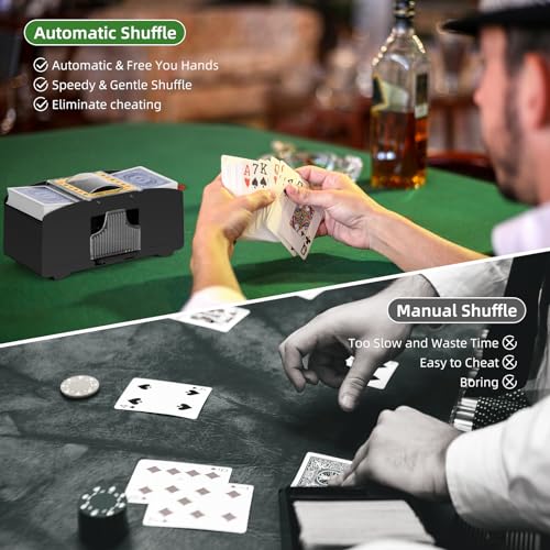 YUCEEN Automatic Card Shuffler – Battery-Powered Electric Shuffler for 1-2 Decks, Works with Poker, UNO, Blackjack, and More