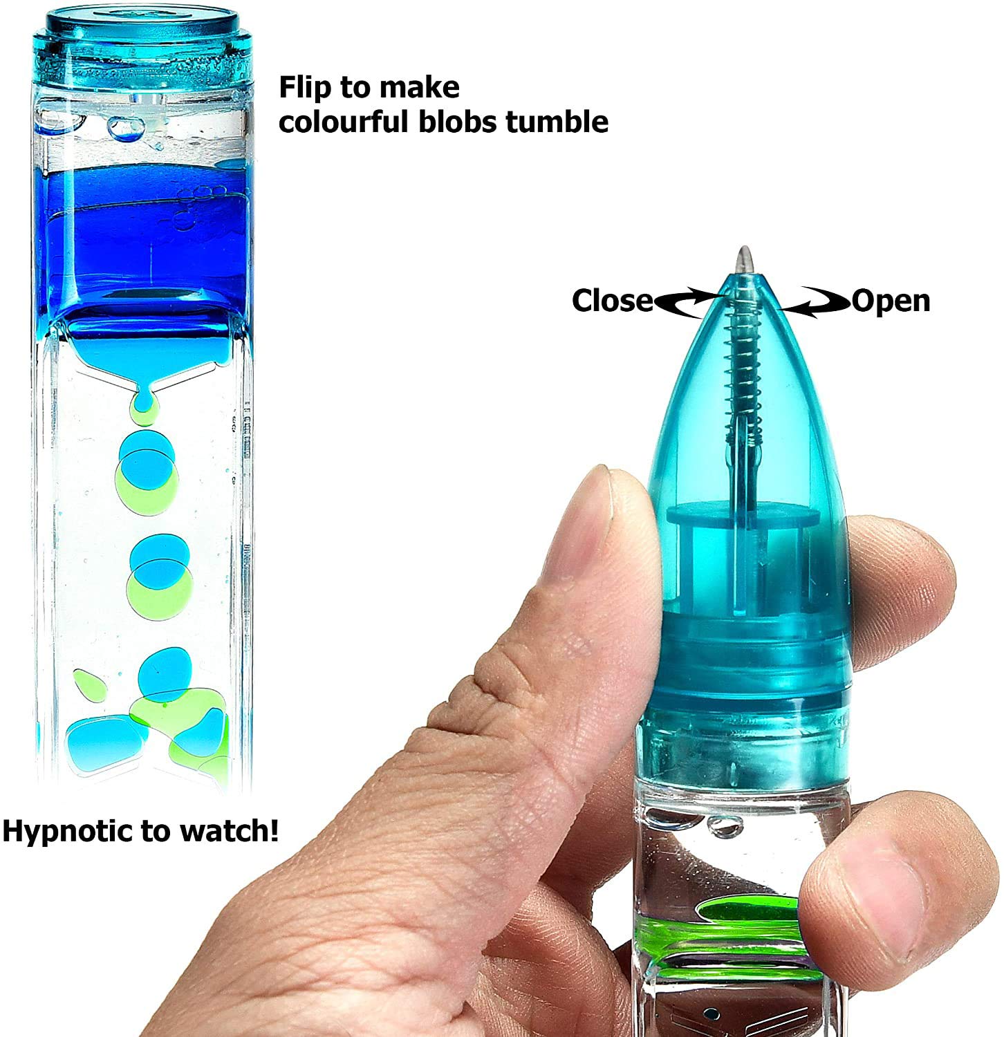 YUE MOTION Liquid Motion Timer Pen 2 Pack - Blue and Purple Fidget Pen Set for Desk Toys and Stress Relief