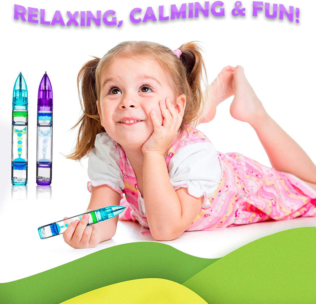 YUE MOTION Liquid Motion Timer Pen 2 Pack - Blue and Purple Fidget Pen Set for Desk Toys and Stress Relief