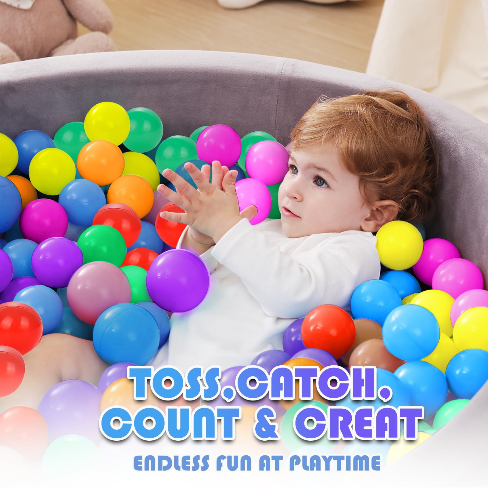 YUFUL Ball Pit Balls - 2.2 Inch Rainbow Multicolor BPA-Free Crush-Resistant Non-Toxic for Toddlers Kids