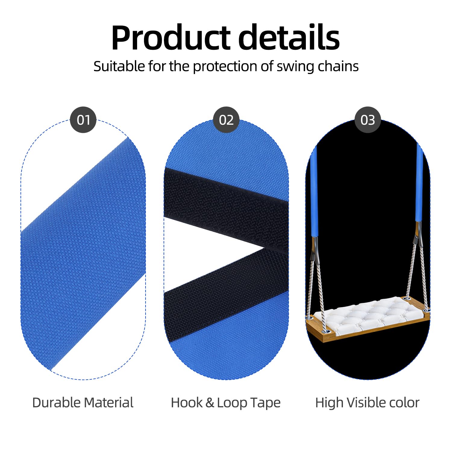 YUJIASH 2-Pack Swing Chain Covers (Blue) - 32.5x5in Velcro Chain Sleeves for Outdoor Play Sets - Protect Kids' Hands from Rust and Pinching