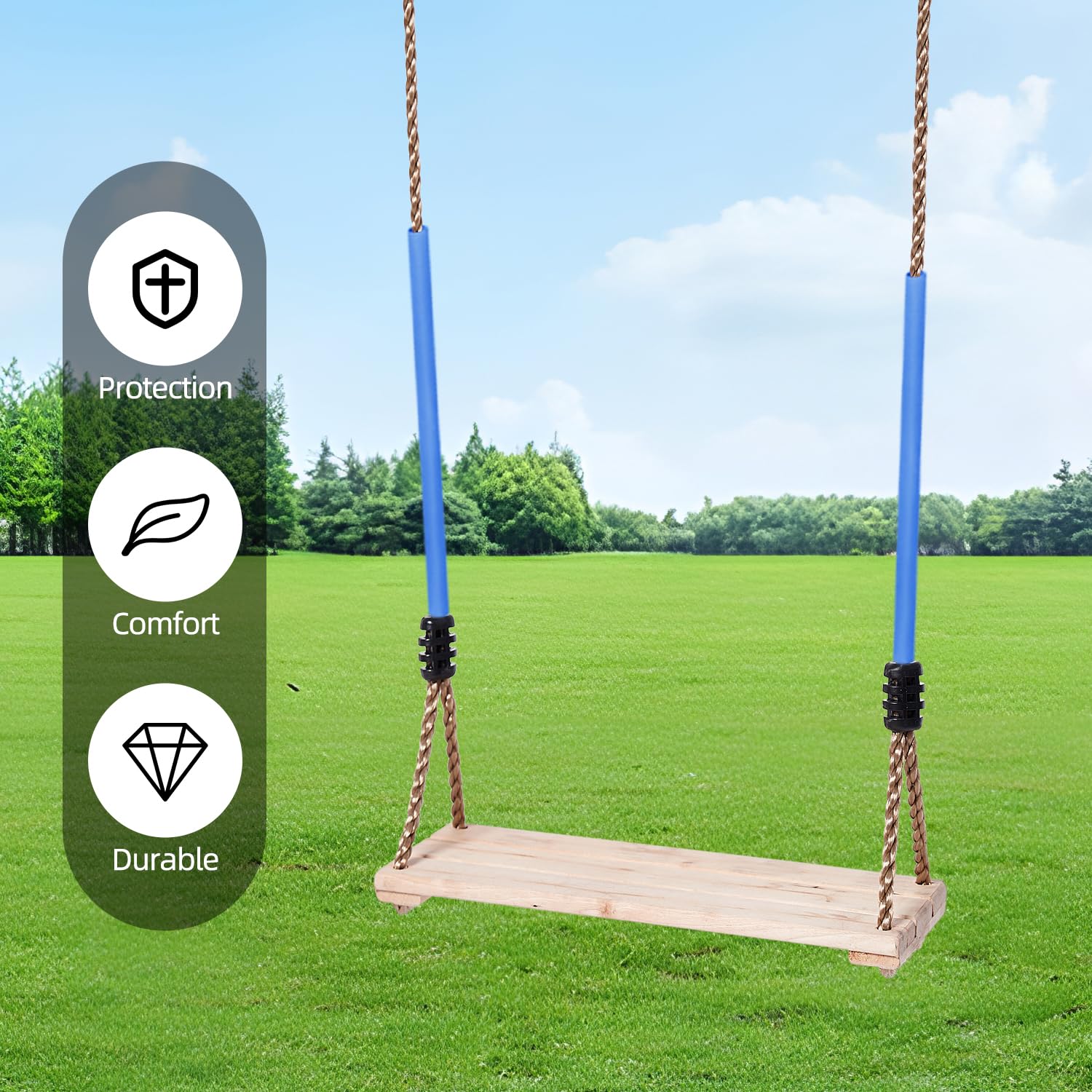 YUJIASH 2-Pack Swing Chain Covers (Blue) - 32.5x5in Velcro Chain Sleeves for Outdoor Play Sets - Protect Kids' Hands from Rust and Pinching