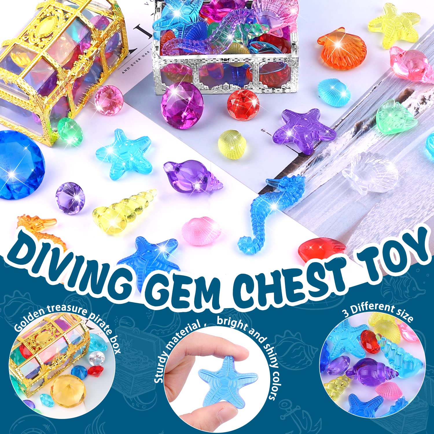 YUJUN 30-Piece Colorful Diving Gem Pool Toys with Treasure Chests