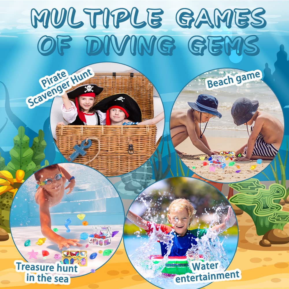 YUJUN 30-Piece Colorful Diving Gem Pool Toys with Treasure Chests
