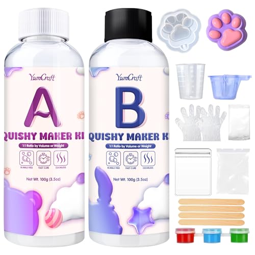 YumCraft Liquid Silicone Squishy Kit – 7oz 1:1 AB Ratio, Cat Paw Mold, Flocking Powder, Stress Relief DIY Craft