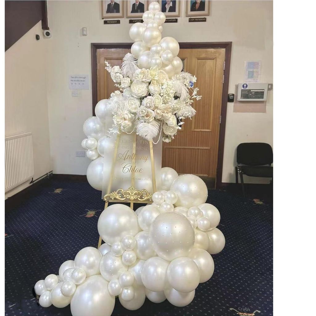 Yumiche Pearl White Double Stuffed Balloon Arch Kit – 74 Balloons with Pearl Stickers for Weddings, Bridal Showers & Birthday Parties