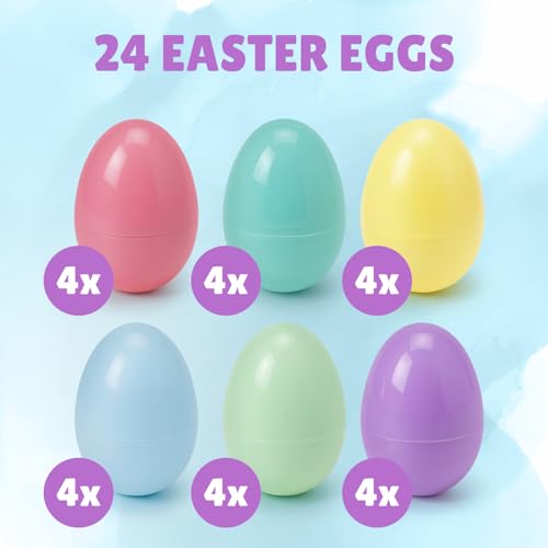 Yumzo 24-Pack Fillable Plastic Eggs for Easter Egg Hunts - Pastel Colors, Snap Closure, 2.3 x 1.5 Inches