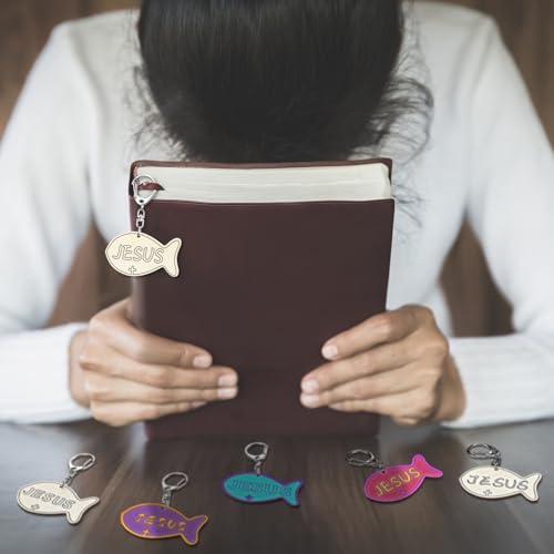 Yuntau 24 Pcs DIY Jesus Fish Keychain Craft Kit - Wooden Religious Sunday School Activity