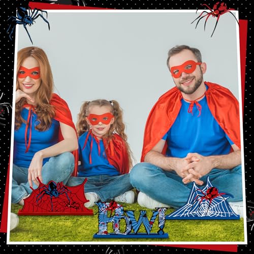 Yuntau 6-Piece Spider Birthday Party Wooden Table Decorations – Red, Blue & White Cartoon Centerpieces with Stands
