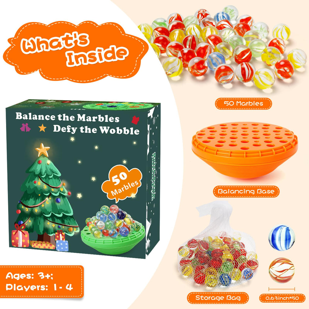 YUOIOYU Marble Balance Game - 50 Glass Marbles with Storage, Family Game for 1-4 Players, Pumpkin Orange