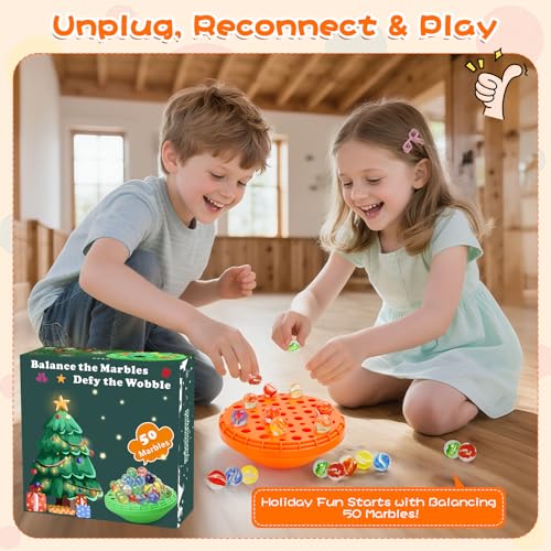 YUOIOYU Marble Balance Game - 50 Glass Marbles with Storage, Family Game for 1-4 Players, Pumpkin Orange