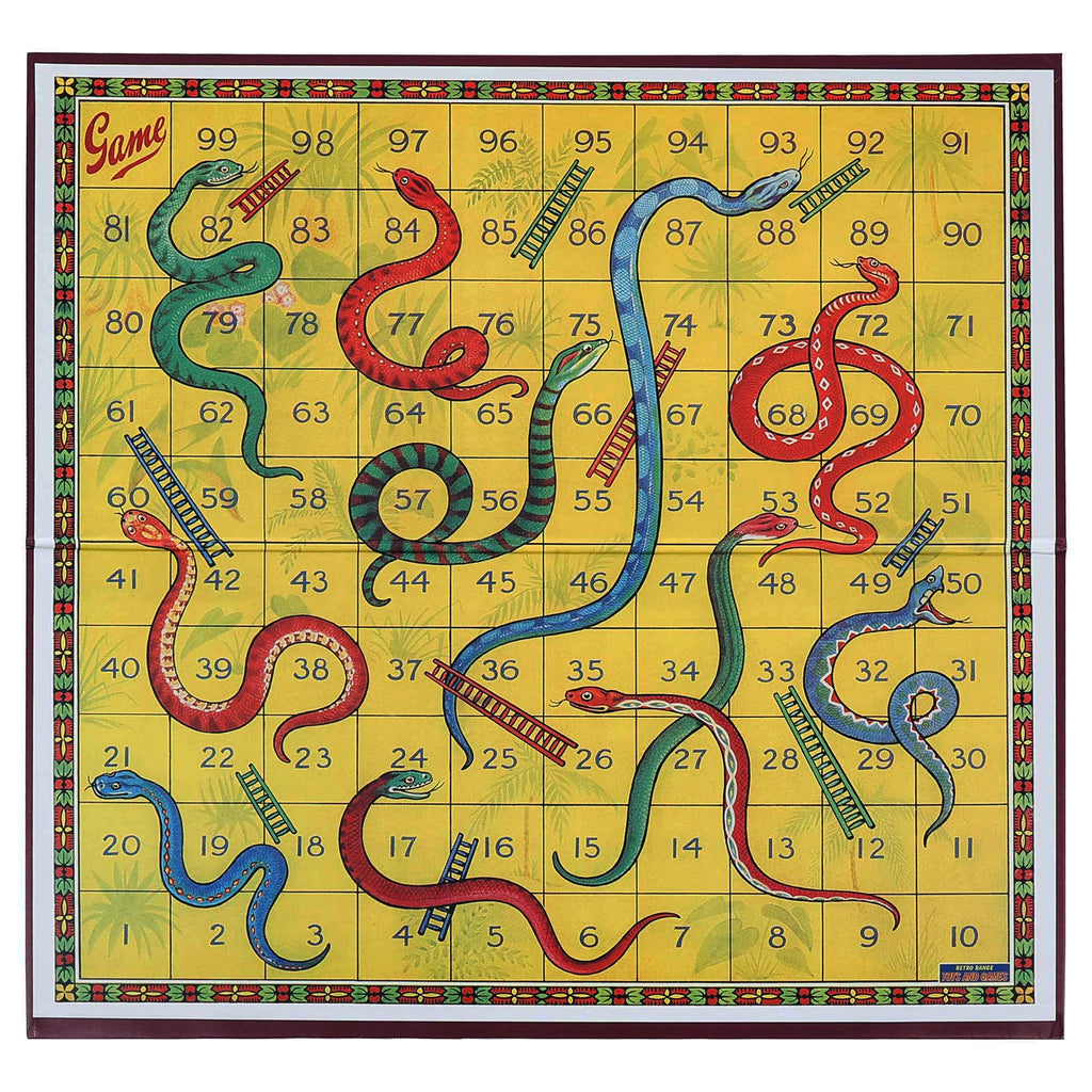 YUROZAC Classic Snakes and Ladders Foldable Board Game – Retro Family Fun for Kids Ages 3+ (2-4 Players, Includes Dice & Pawns)