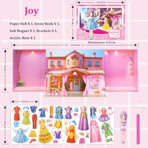 Yuzee Magnetic Dress Up Paper Doll with 33 Pieces and 3D Scenes for Girls Ages 4-7