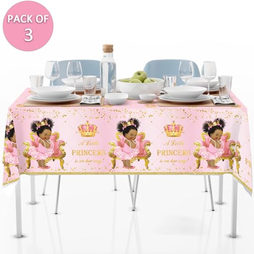 Yuzioey 3-Pack Royal Pink Princess Tablecloths – 108" x 54" Rectangle Waterproof PEVA Baby Shower Decorations