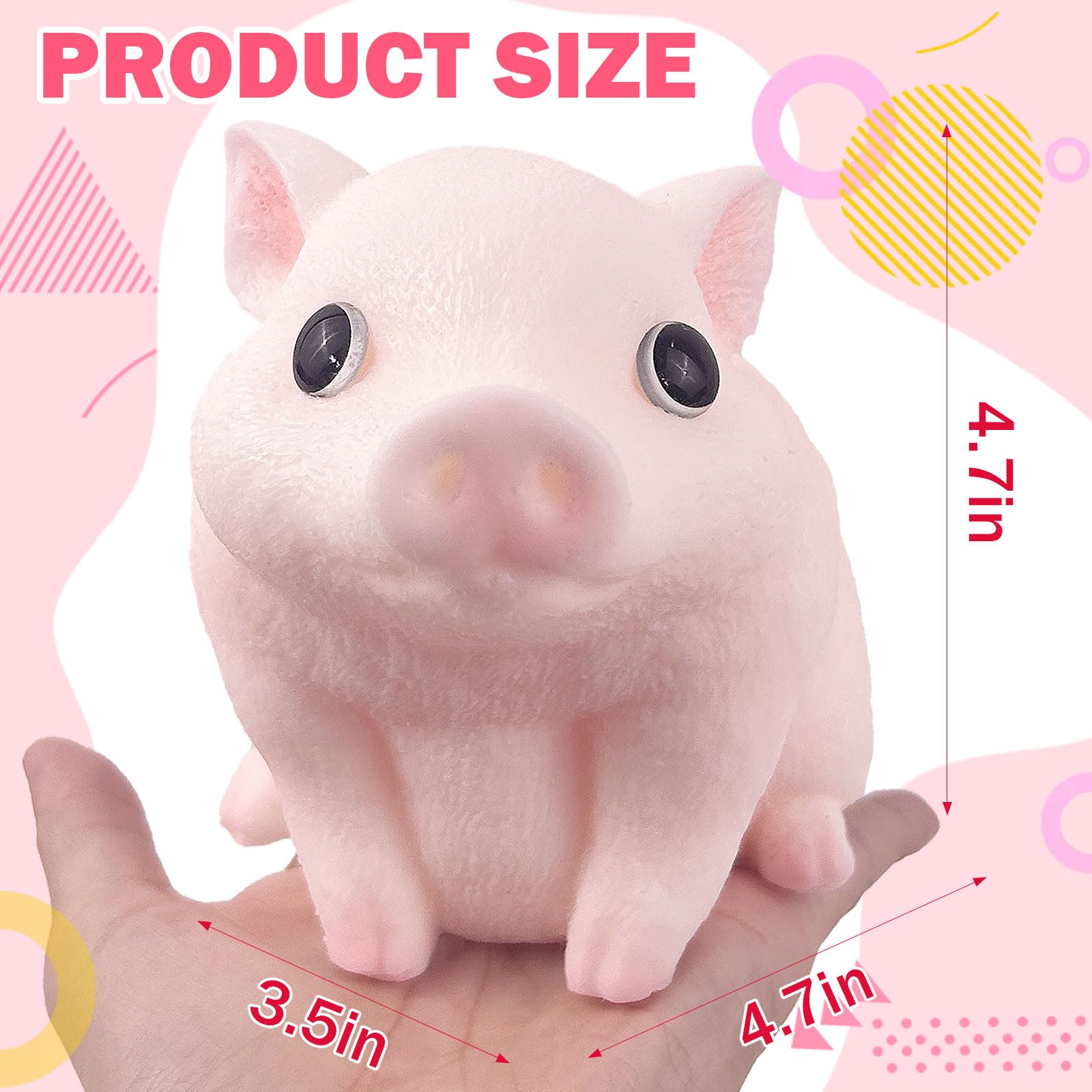 YVBBHE Big Hand Painted Pig Squishy Toy - Pink Large Ultra Soft Squeeze Fidget Toy for Stress Relief