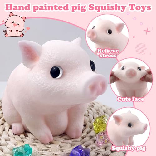 YVBBHE Big Hand Painted Pig Squishy Toy - Pink Large Ultra Soft Squeeze Fidget Toy for Stress Relief