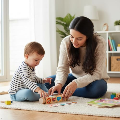 YXWELLIFE Montessori Wooden Animal Rotating Puzzle – Spin & Match Toy for Toddlers 1-3