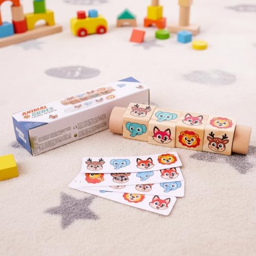 YXWELLIFE Montessori Wooden Animal Rotating Puzzle – Spin & Match Toy for Toddlers 1-3