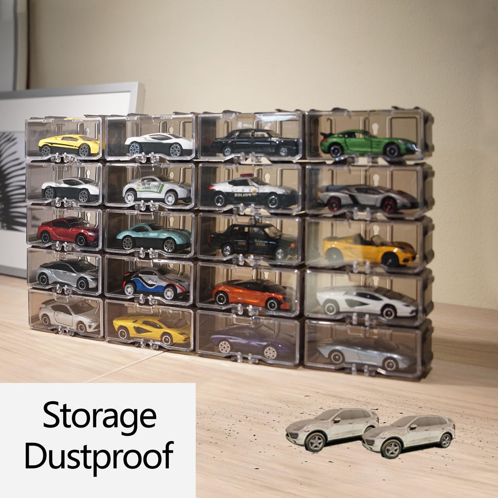 YYDS 10-Pack Interlocking 1/64 Scale Toy Car Display Cases – Dustproof Plastic Storage for Hot Wheels, Matchbox & Mini Cars (Black)