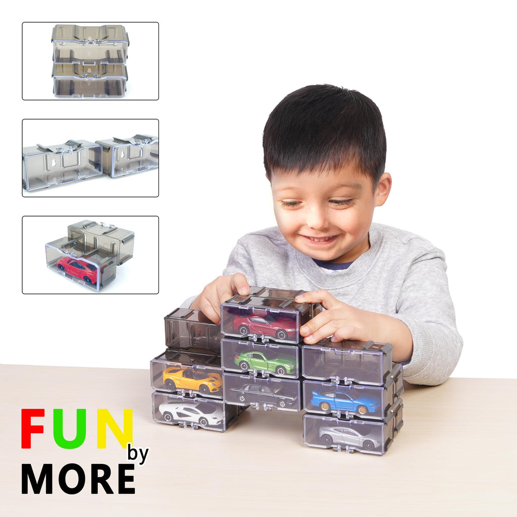 YYDS 10-Pack Interlocking 1/64 Scale Toy Car Display Cases – Dustproof Plastic Storage for Hot Wheels, Matchbox & Mini Cars (Black)