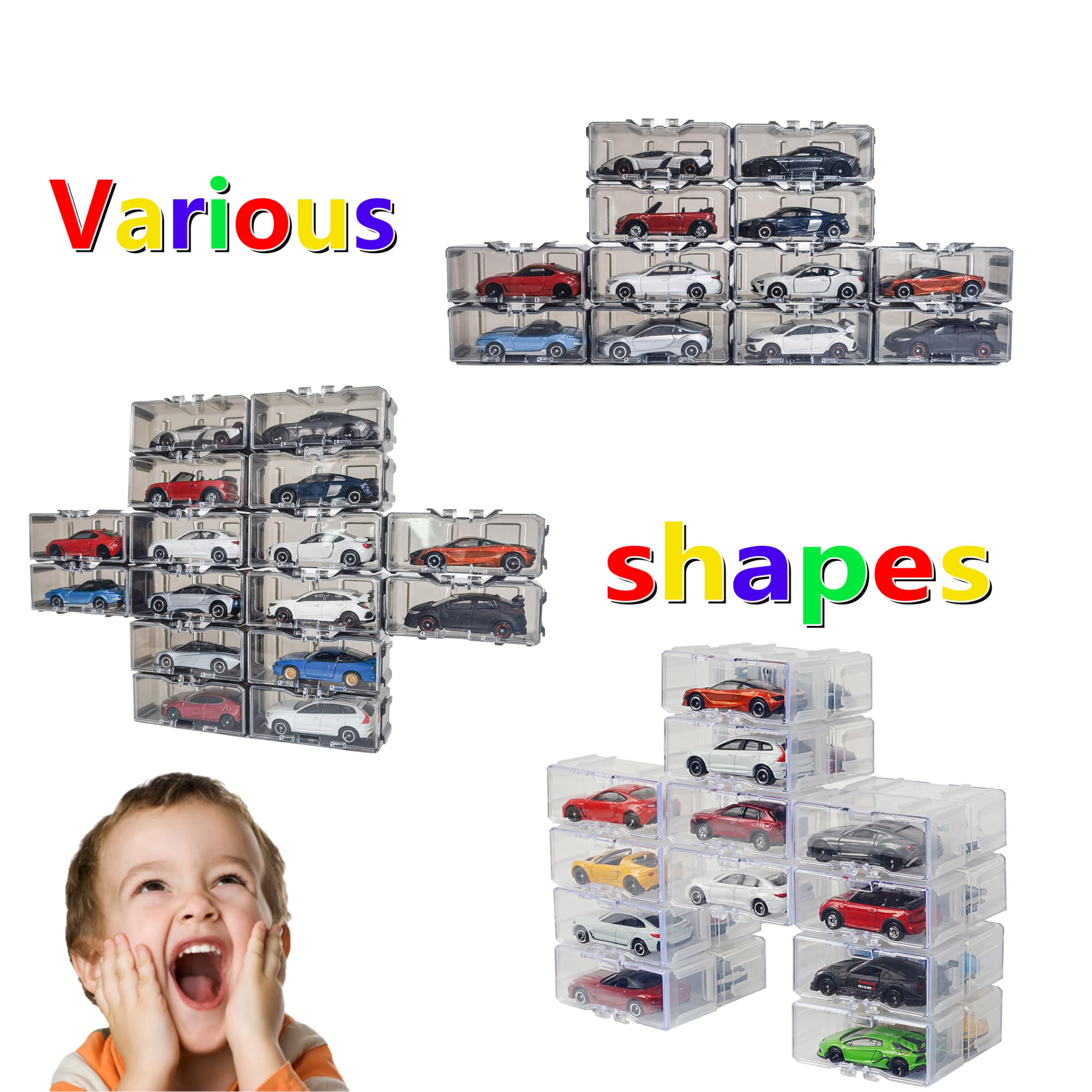YYDS 10-Pack Interlocking 1/64 Scale Toy Car Display Cases – Dustproof Plastic Storage for Hot Wheels, Matchbox & Mini Cars (Black)