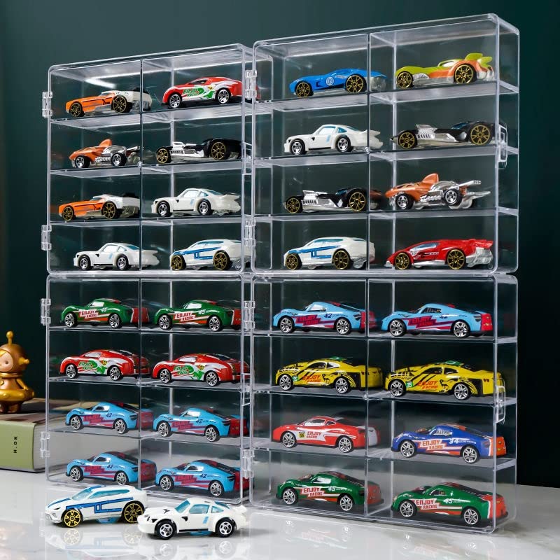 YYDS Acrylic Display Case for 1/64 Scale Toy Cars – Holds 8 Cars per Case, Stackable & Dustproof