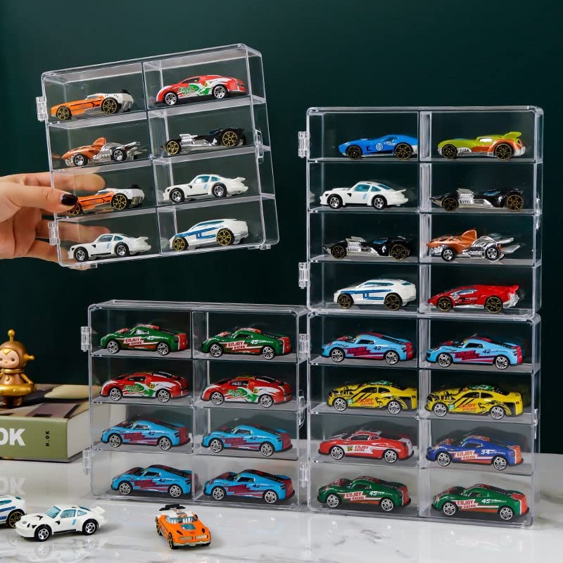 YYDS Acrylic Display Case for 1/64 Scale Toy Cars – Holds 8 Cars per Case, Stackable & Dustproof