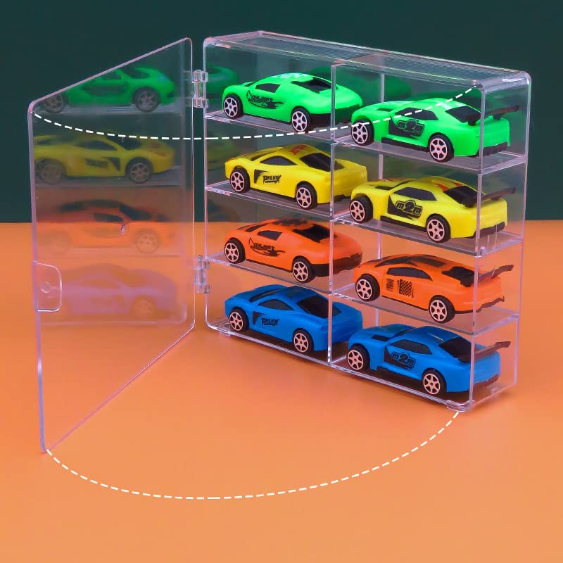 YYDS Acrylic Display Case for 1/64 Scale Toy Cars – Holds 8 Cars per Case, Stackable & Dustproof