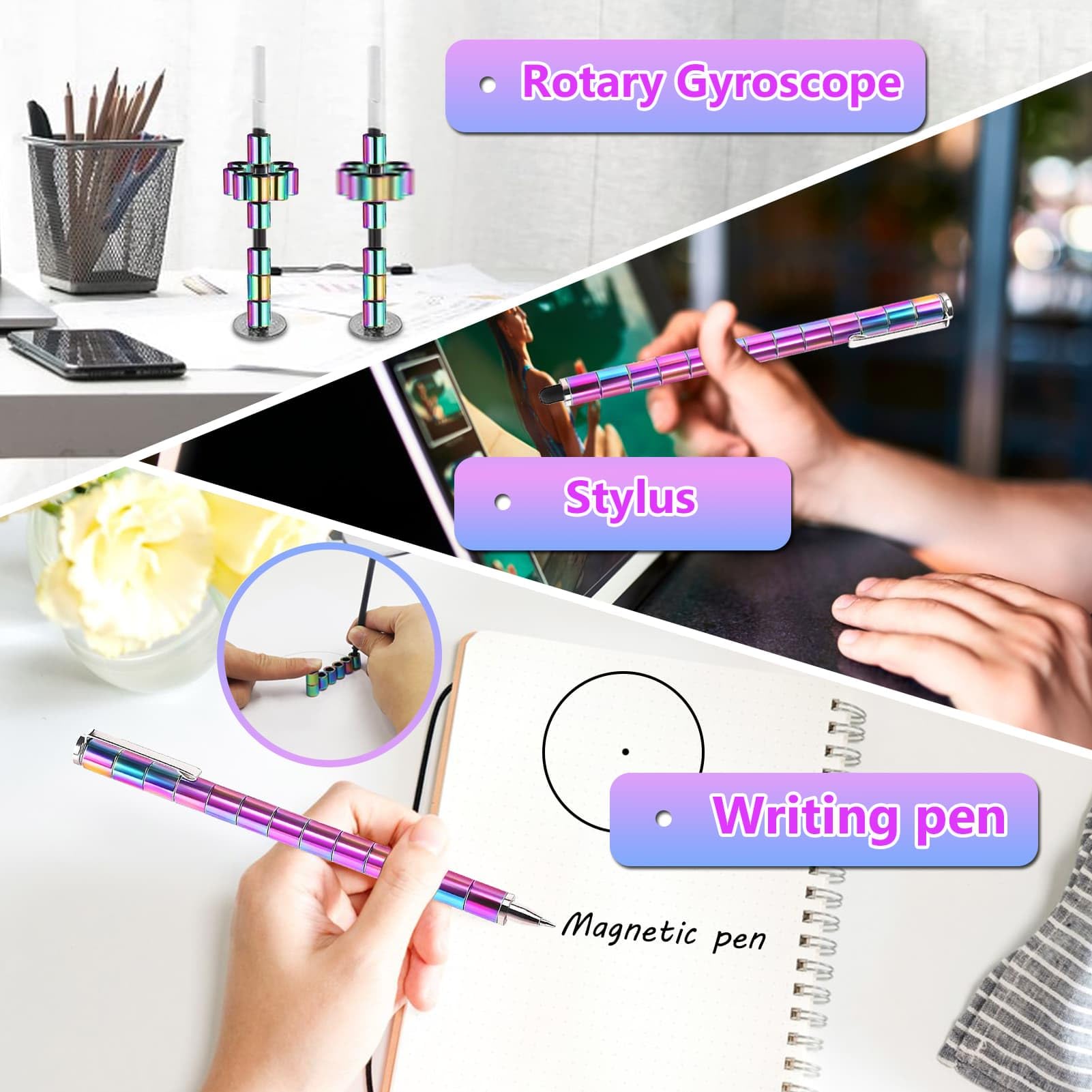 YYMHMF Magnetic Fidget Pen – Transformable Gel Pen with Stylus, Stress Relief Toy for Teens and Adults