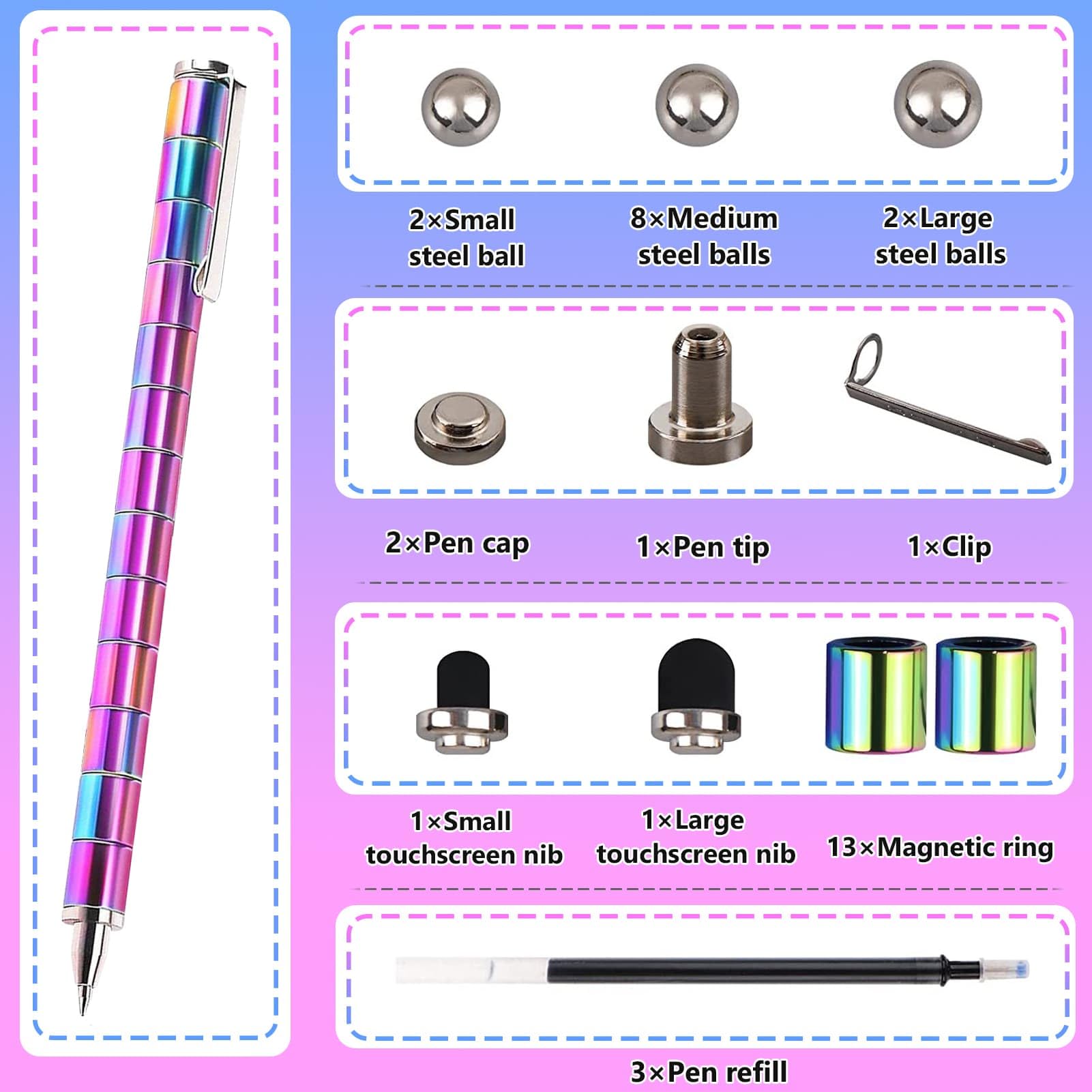 YYMHMF Magnetic Fidget Pen – Transformable Gel Pen with Stylus, Stress Relief Toy for Teens and Adults