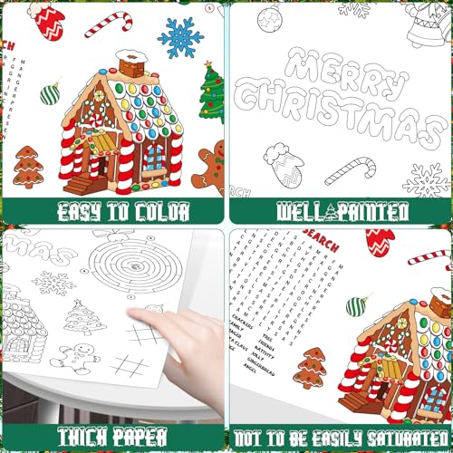 Zachely 3-Pack Christmas Coloring Tablecloth for Kids - 54x108 Inch Disposable Paper Table Cover with Santa and Merry Christmas Designs